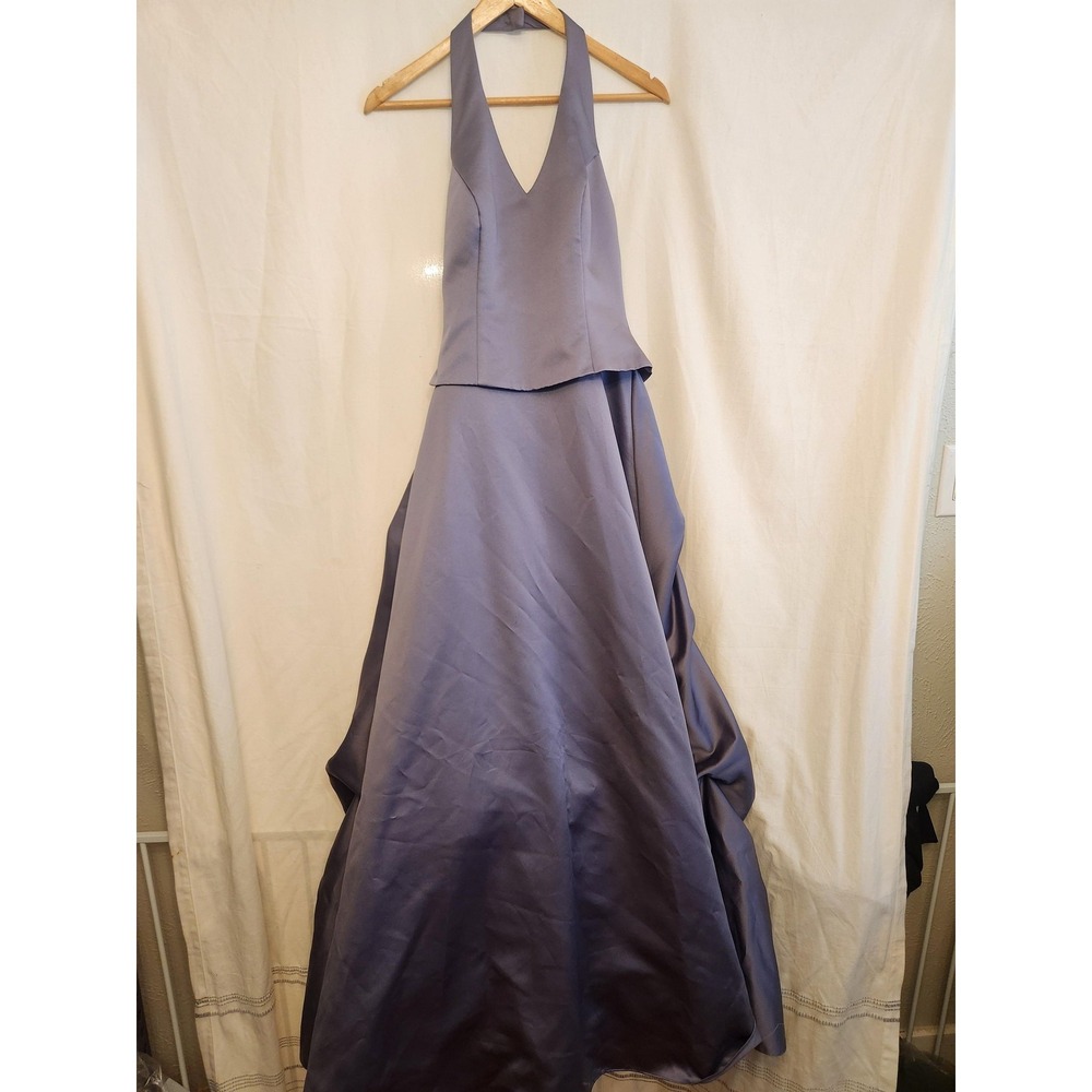 Y2K David's Bridal Dress Womens 4 Purple Halter Ball Gown Ruched Formal Evening